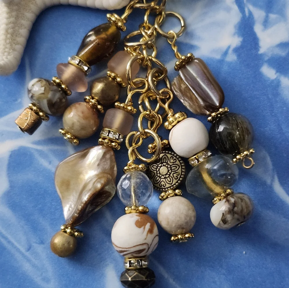 Starfish Purse Charm or Keychain Agate Stone Glass Shell Handcrafted